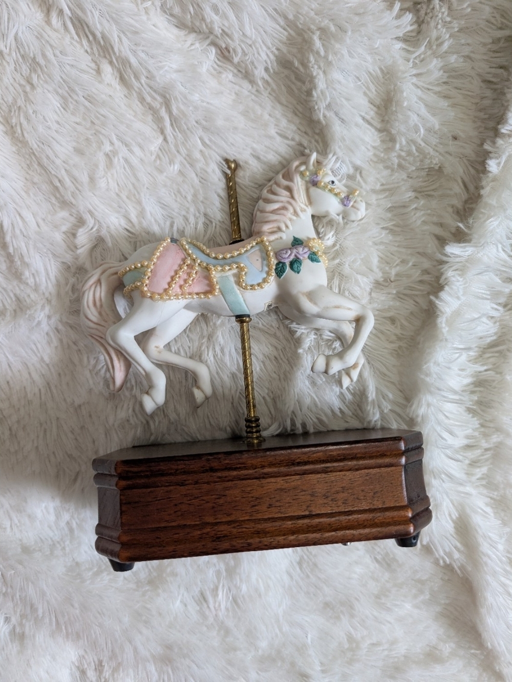 Vintage Colorful Porcelain Carousel Horse Music Box That Moves Up And Down